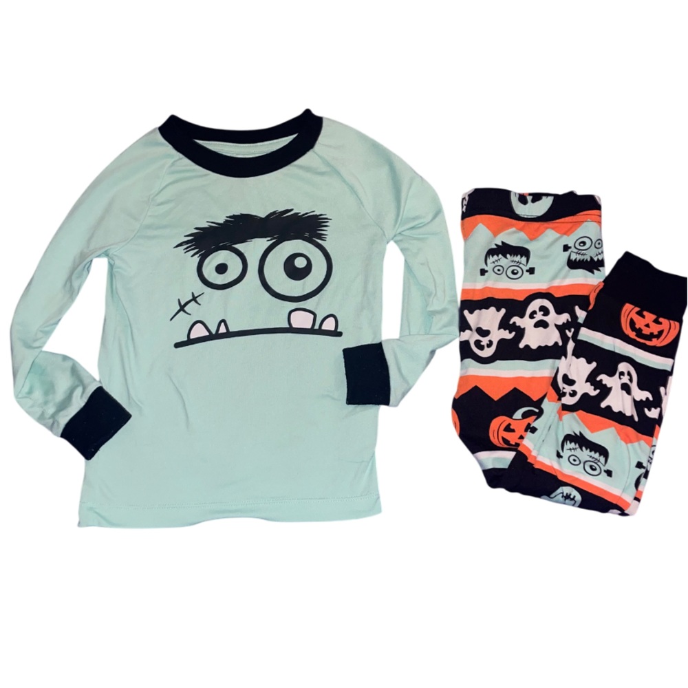 Monster Print Kids Pajamas - Mint and Black